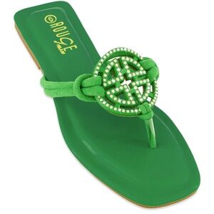 Vibrant Green Sandals with Rhinestone Embellishments